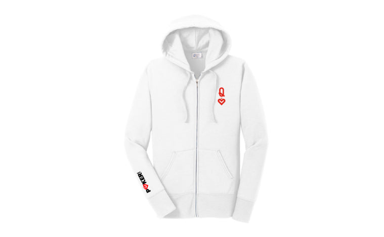PokerOrg White Queen of Hearts Full Zip Hoodie