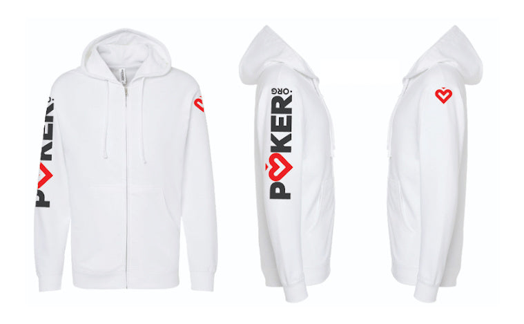 PokerOrg Full Zip White Hoodies
